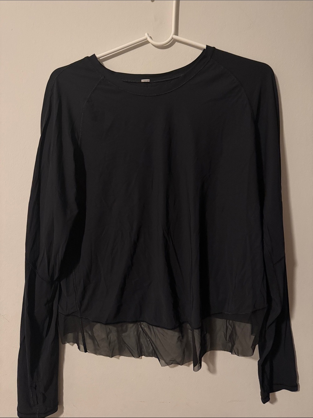 lululemon athletica Black Long Sleeve Top with Sheer Layered Hem